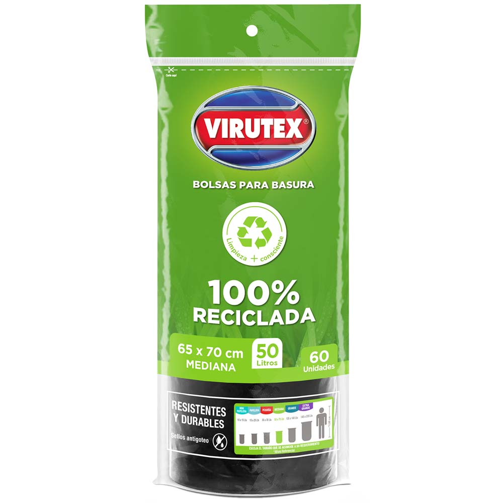 Bolsa para Basura VIRUTEX Negra 50L Rollo