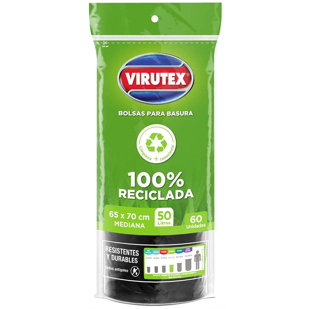 Bolsa para Basura 50L x60un VIRUTEX Color Negro