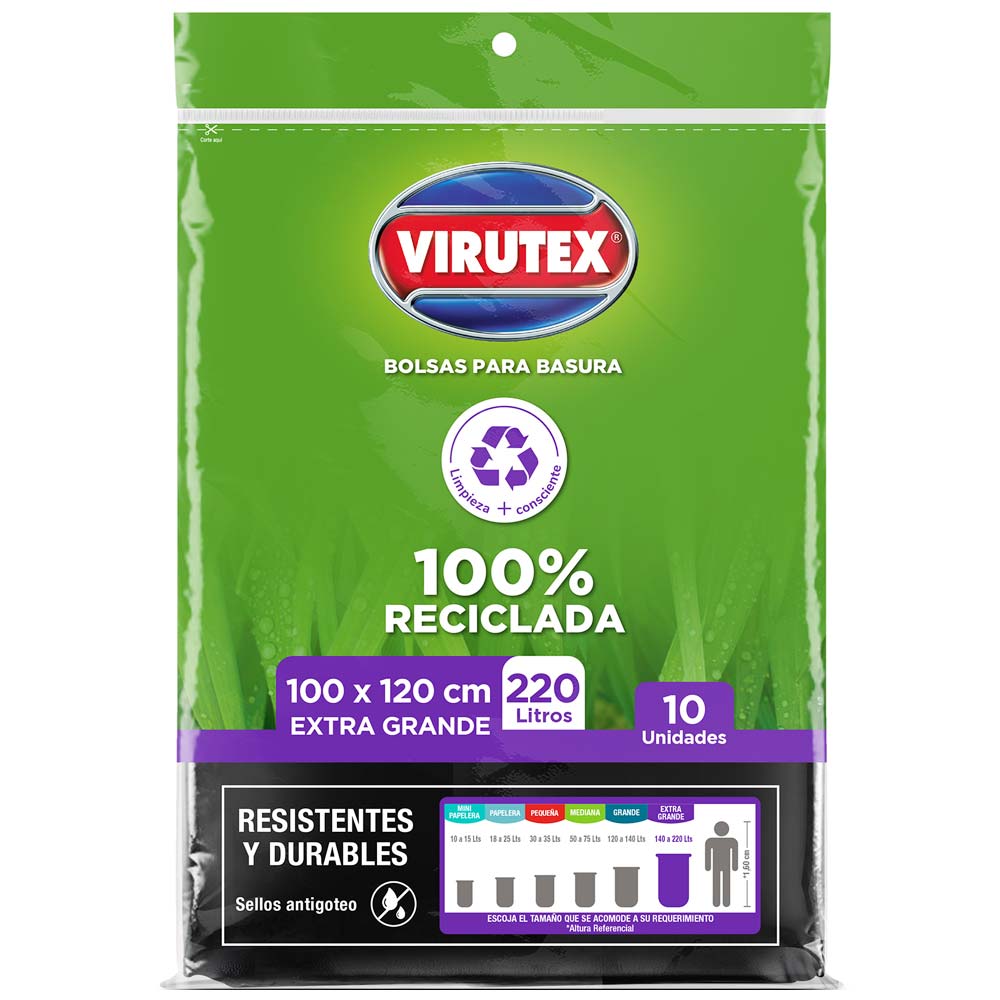 Bolsa para Basura 220L x10un VIRUTEX Color Negro