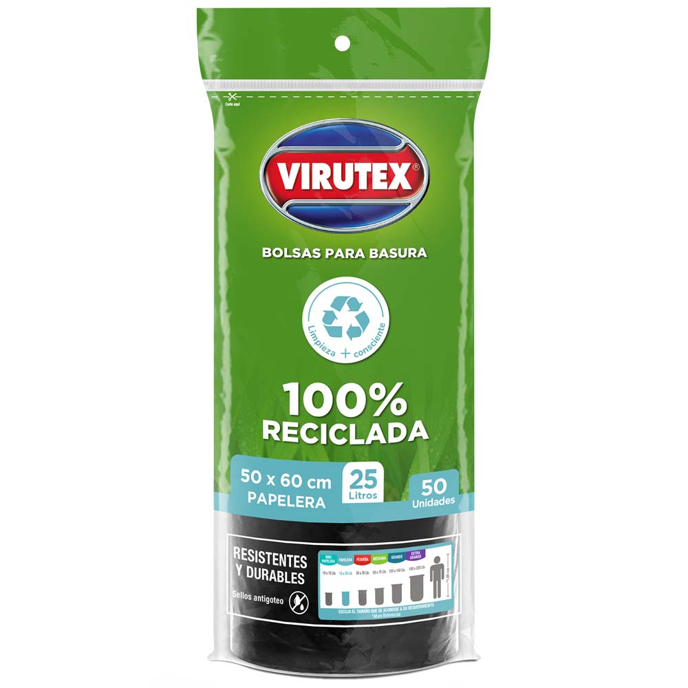 Bolsa para Basura 25L x50un VIRUTEX Color Negro