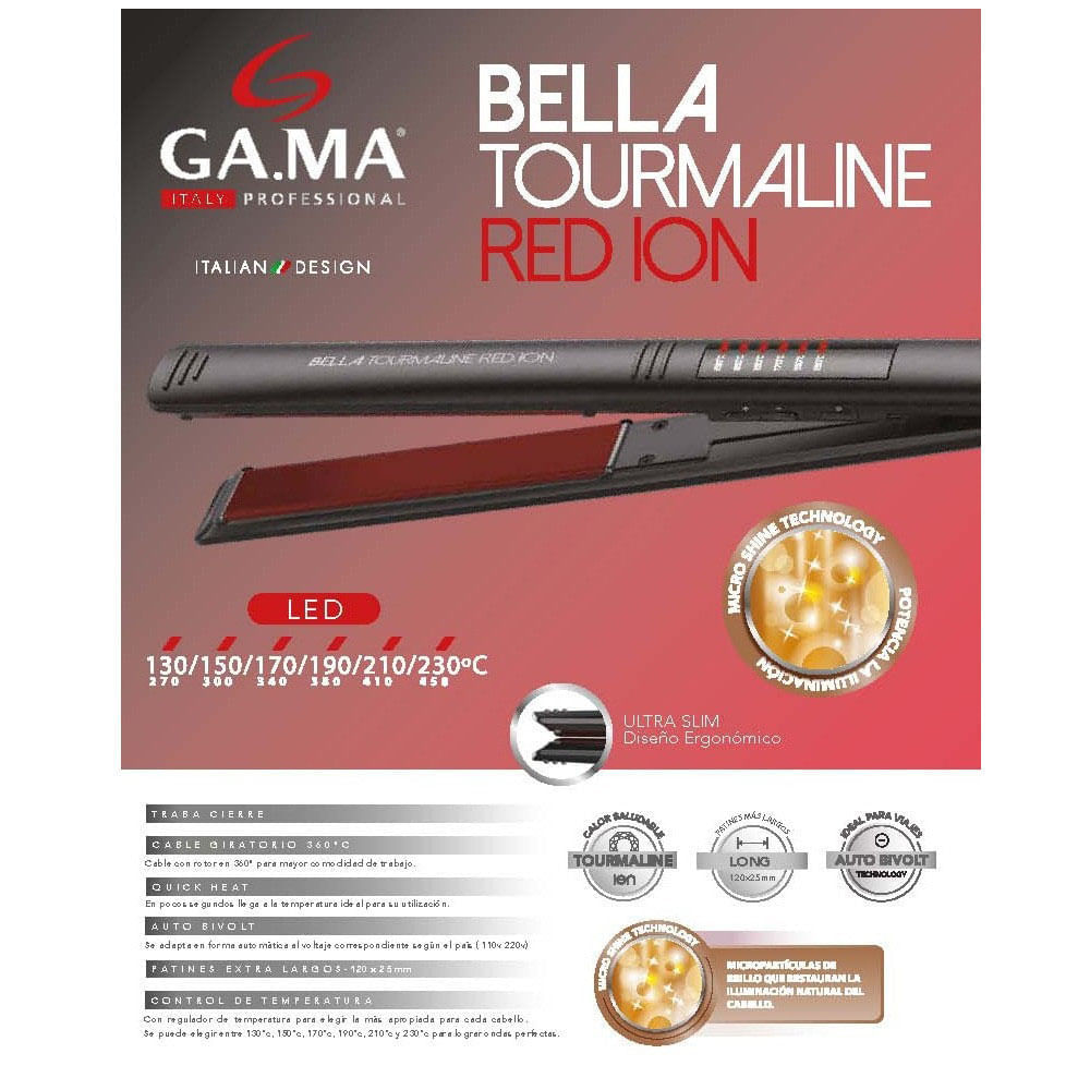 Plancha Alisadora Gama LED Bella Tourmaline Red Ion | Oechsle - Oechsle