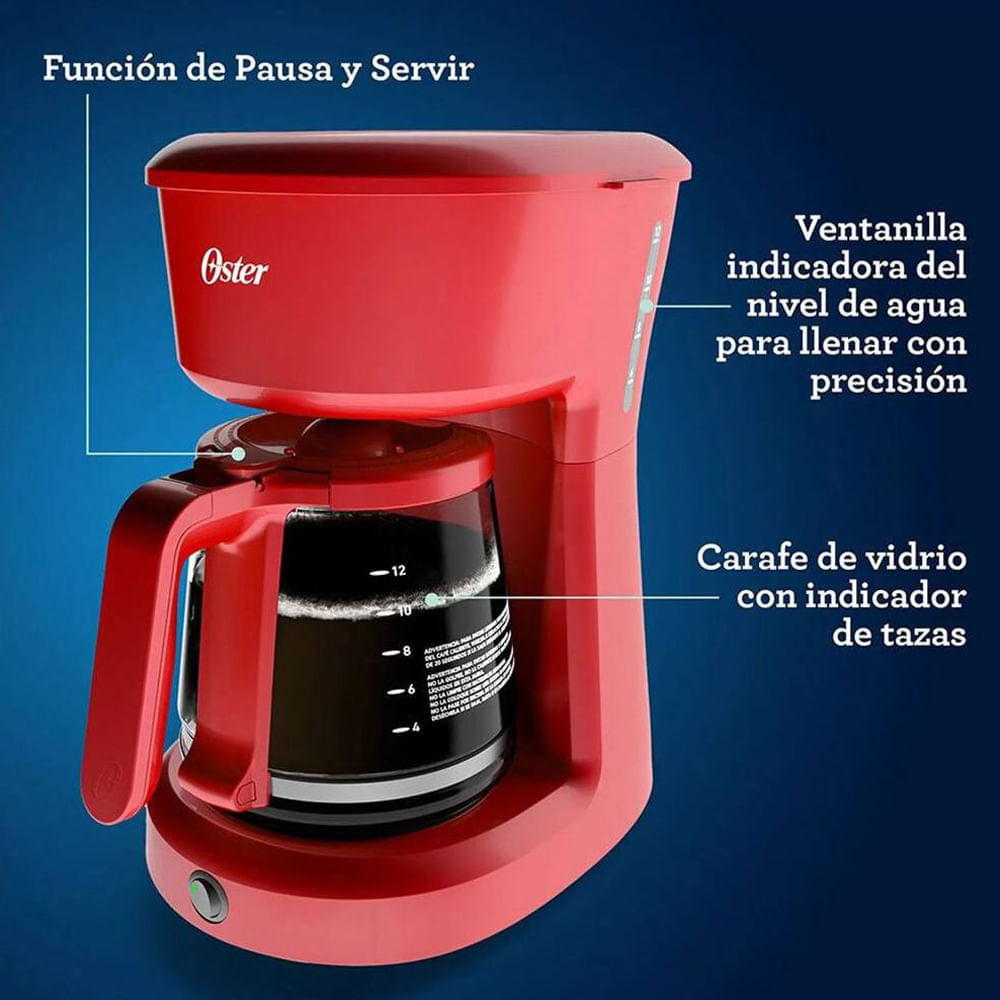 Cafetera Oster BVSTDCS12R 12 Tazas Filtro Permanente Roja | Oechsle -  Oechsle