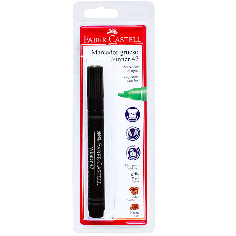 Marcador FABER CASTELL Winner 47 Negro Blíster 1un