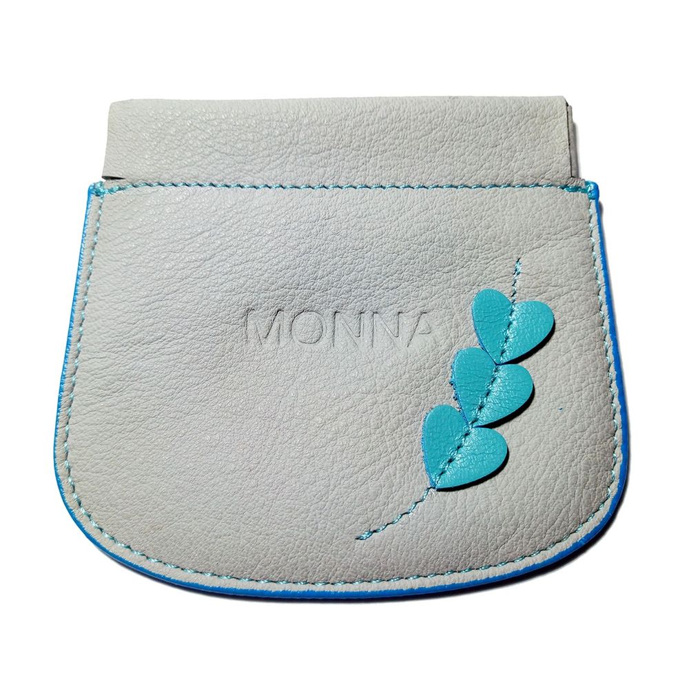 Monedero de Cuero Mujer Plomo con Corazones Turquesa