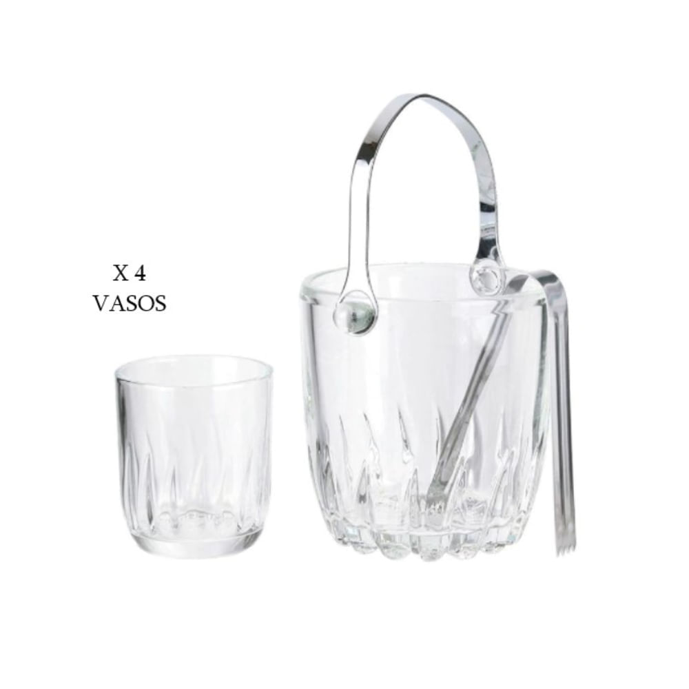 Hielera de Vidrio Set de 5 PCS Elegante Hielera más 4 vasos de vidrio