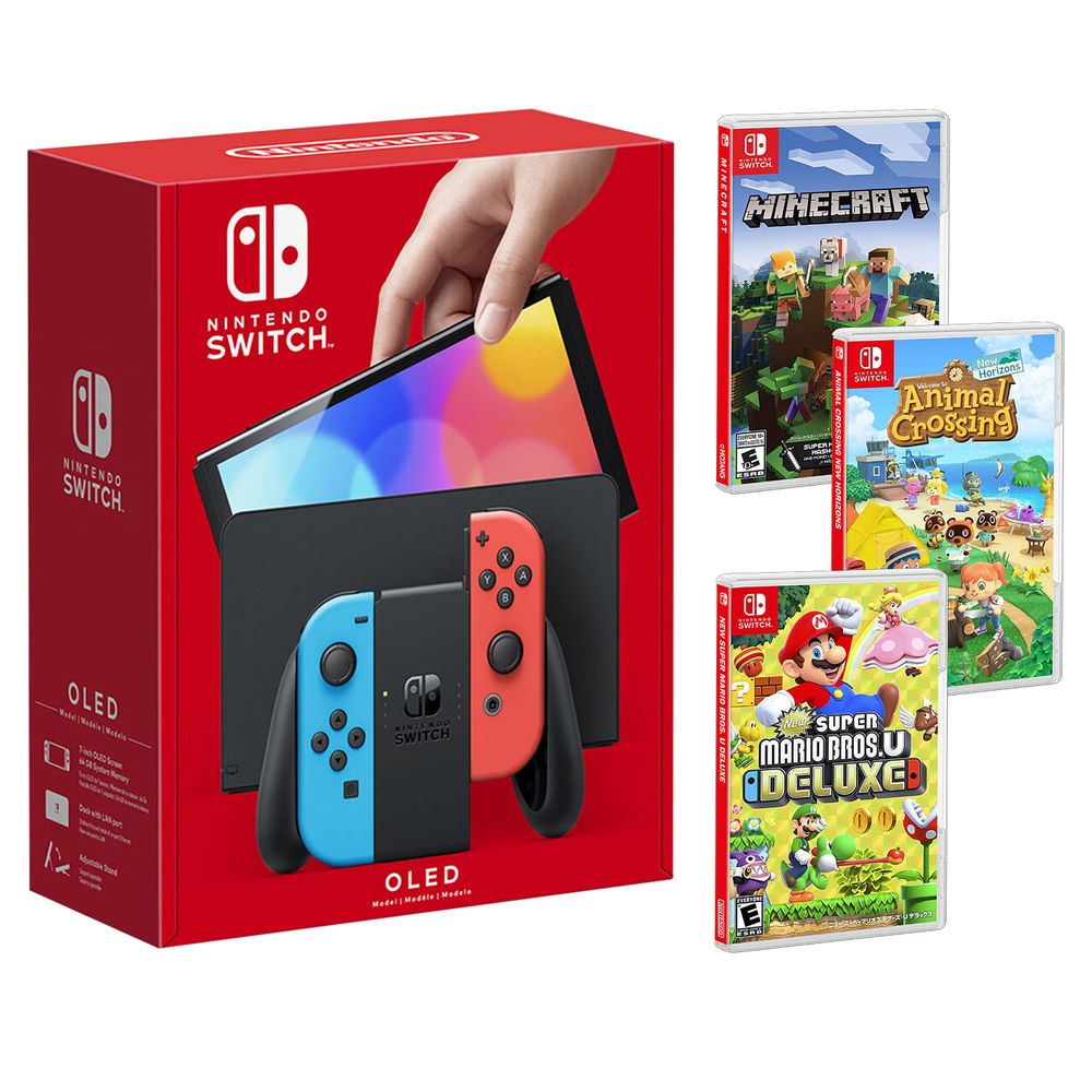 Consola Nintendo Switch OLED Neon + New Mario + Animal Crossing + Minecraft