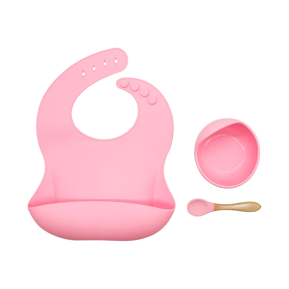 Kit Funbu Color Rosa Claro Plato Vaso Babero De Silicona Antideslizante Para  Bebé