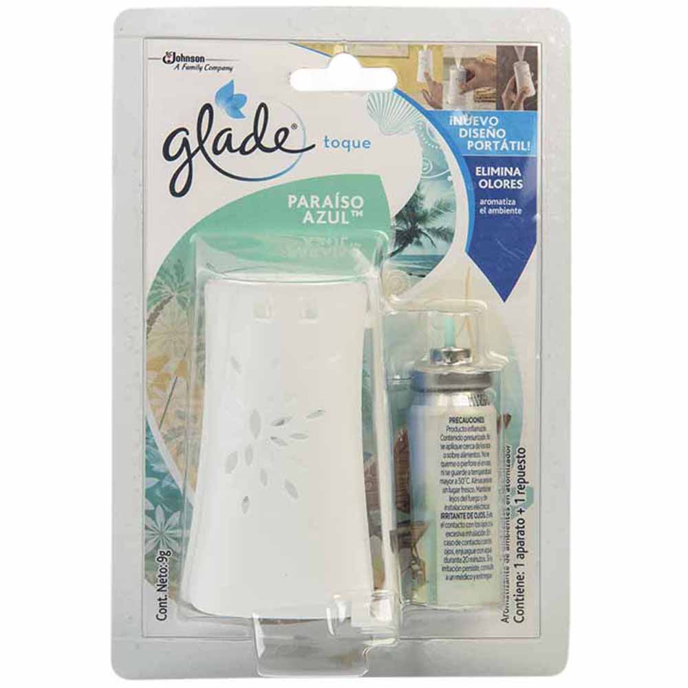 Ambientador en atomizador GLADE Toque paraíso azul Aparato + Repuesto Paquete 2un