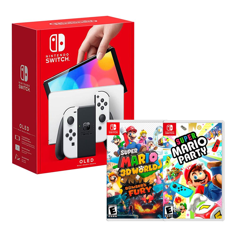 Nintendo Switch Modelo Oled Blanco + Mario 3D World Bowsers Fury + Mario Party