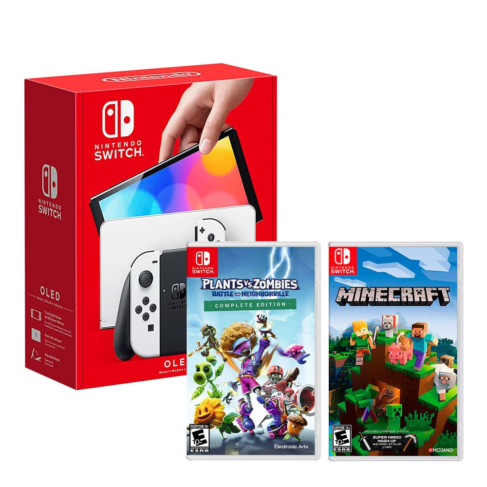 Consola Nintendo Switch Modelo Oled Blanco + Plants Vs Zombies Neighborville + Minecraft