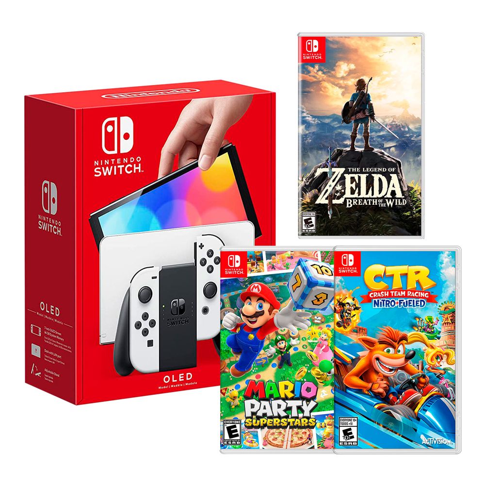 Consola Nintendo Switch Modelo Oled Blanco + Zelda Breath + Crash team Racing + Mario Superstar