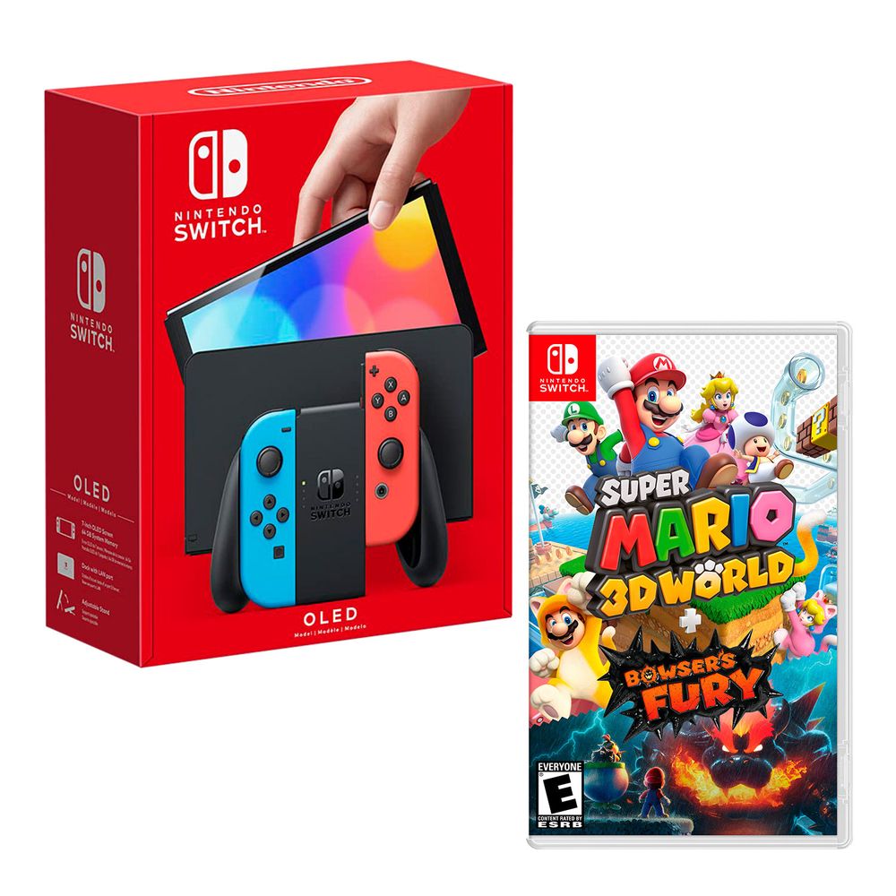 Nintendo Switch Modelo Oled Neon + Mario 3D World Bowsers Fury