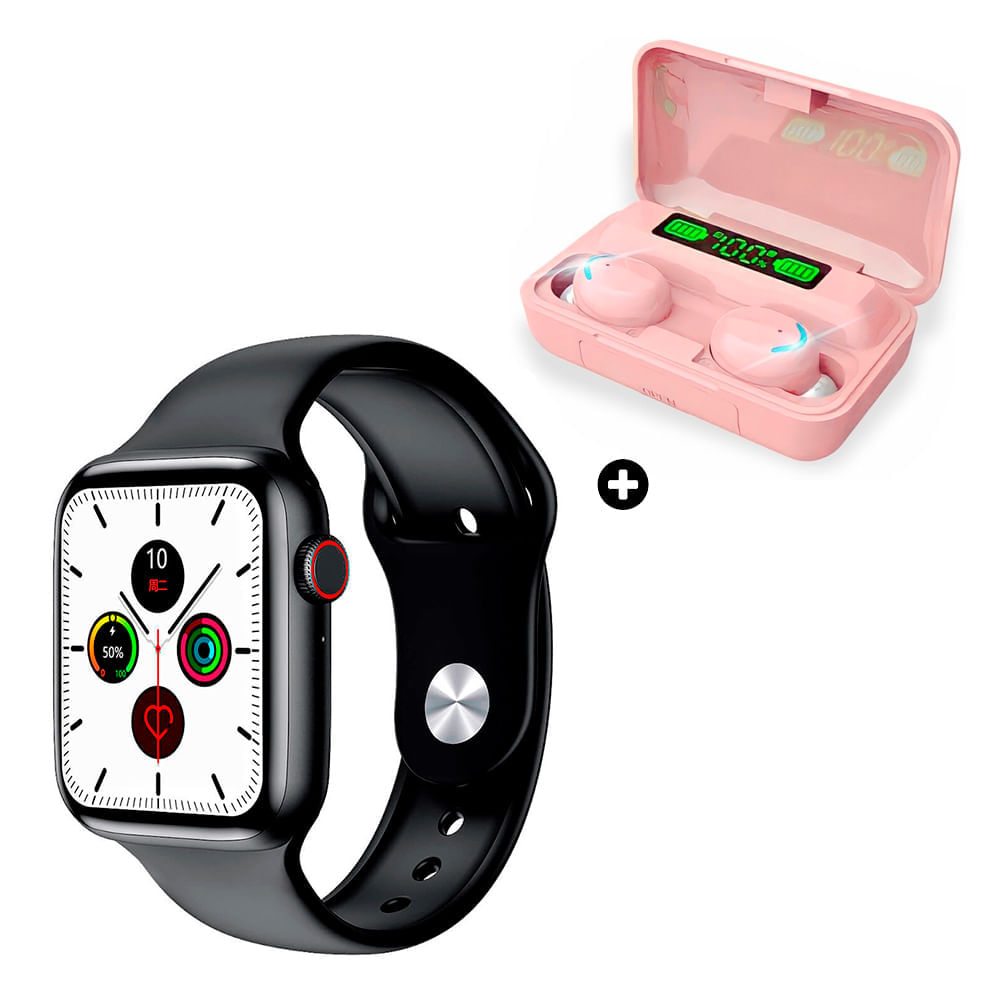Pack Smartwatch Iwo W26 Plus Negro + Audifonos Bluetooth F9 | Knasta Chile