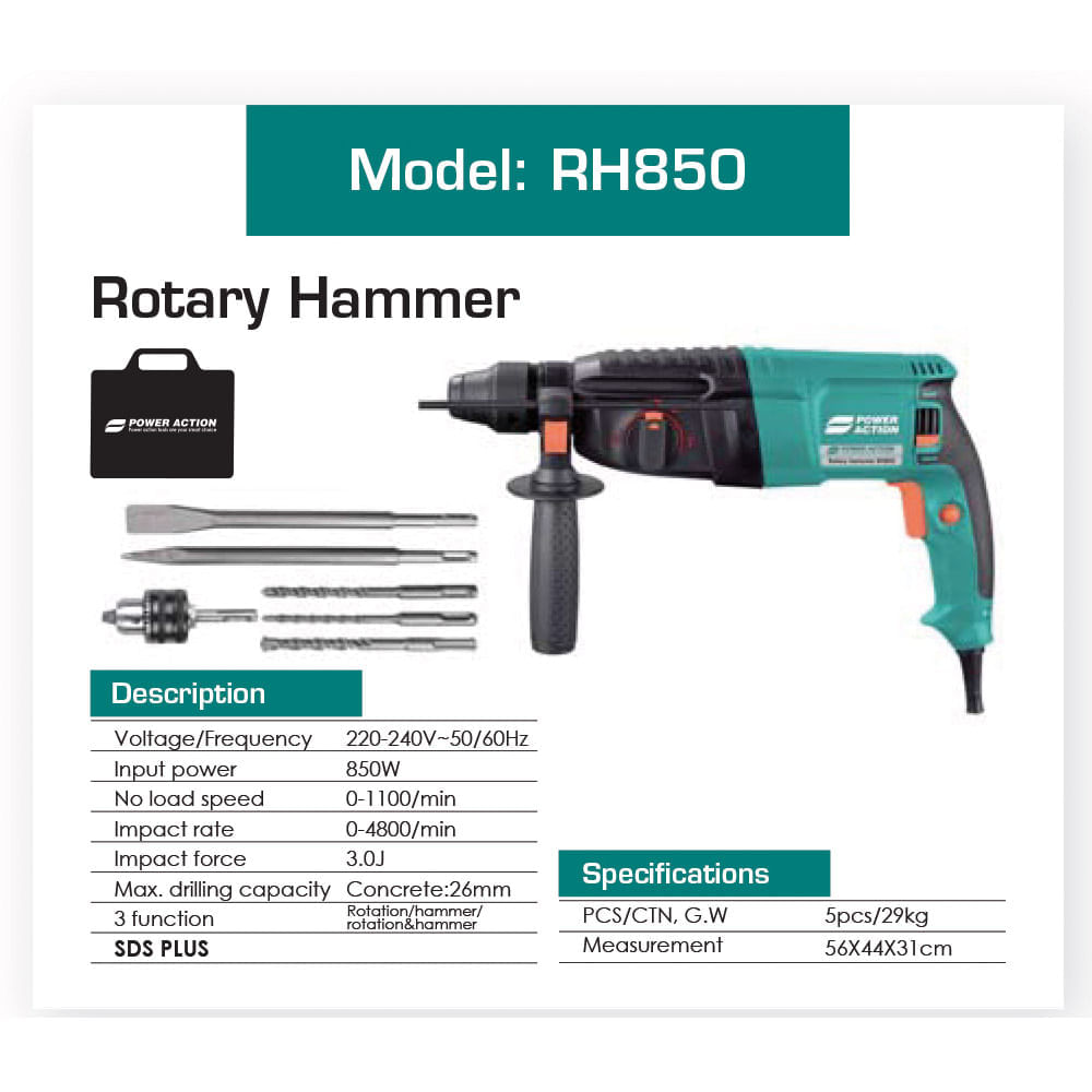Rotomartillo SDS Plus 3J 850W 2KG Power Action | Oechsle - Oechsle