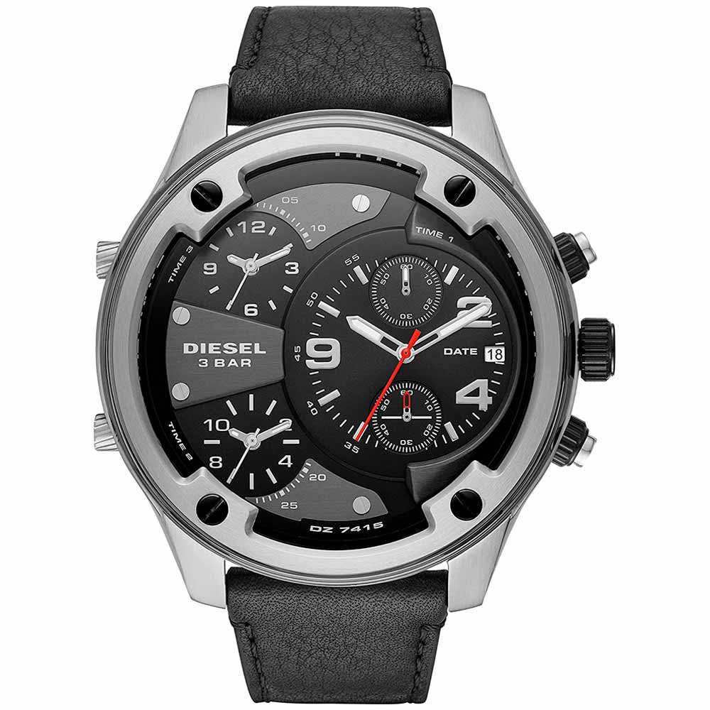Reloj Diesel Boltdown DZ7415 Triple Hora para Hombre Fecha Cronómetro Correa de Cuero Negro