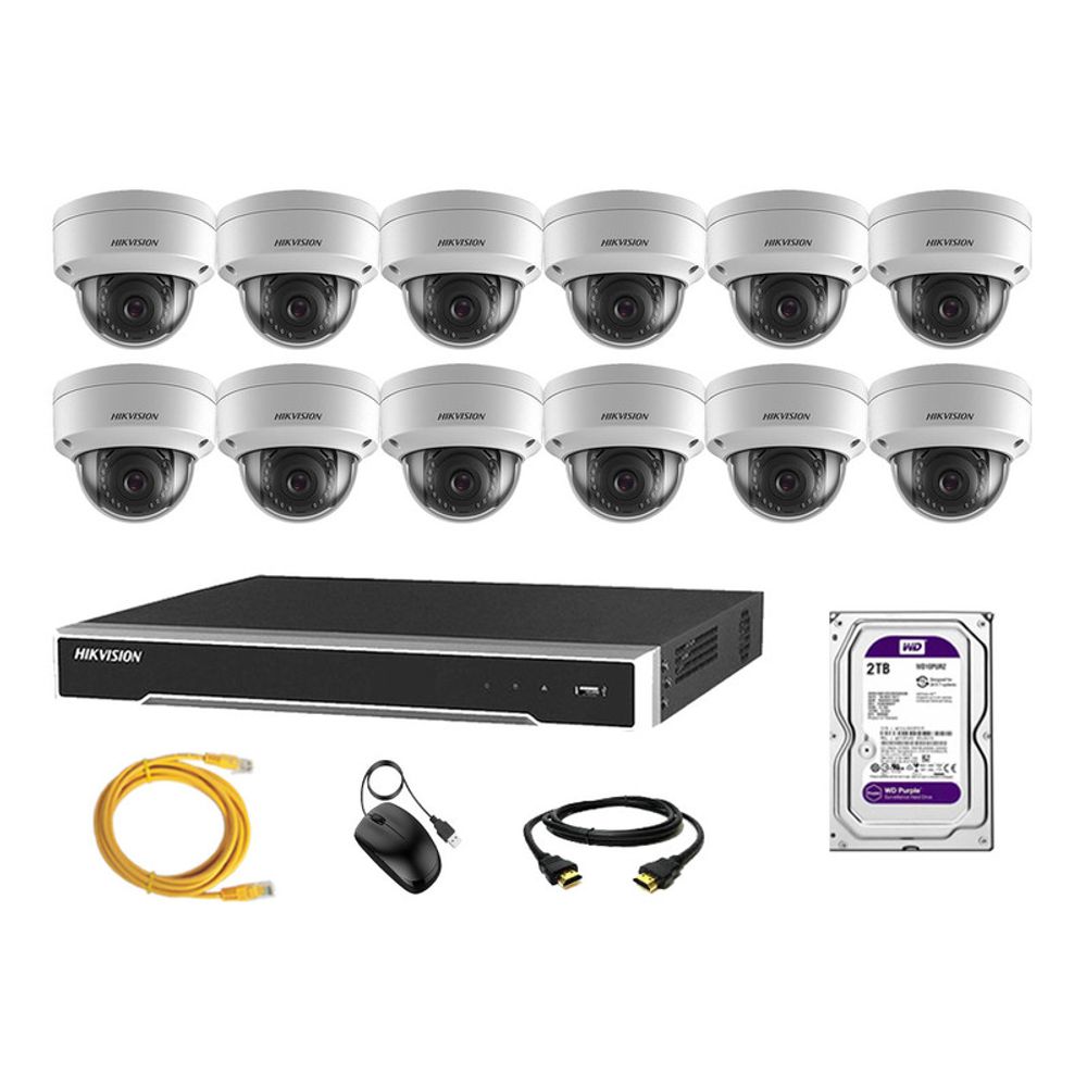 Camara de Seguridad Ip Poe Interior Full HD 1080P Kit 12 Disco 2TB WD  Purpura