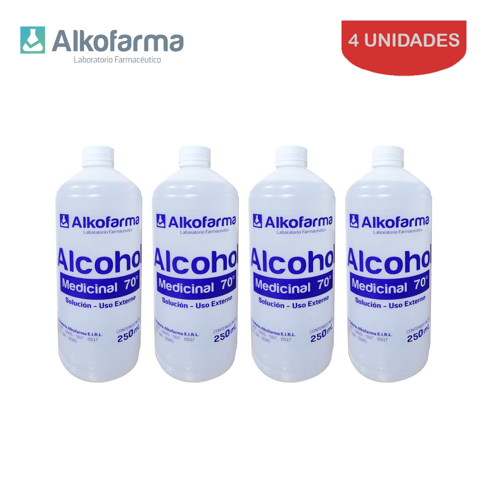 Alcohol Líquido Medicinal 70° Alkofarma 250 ml Pack 4 Unidades