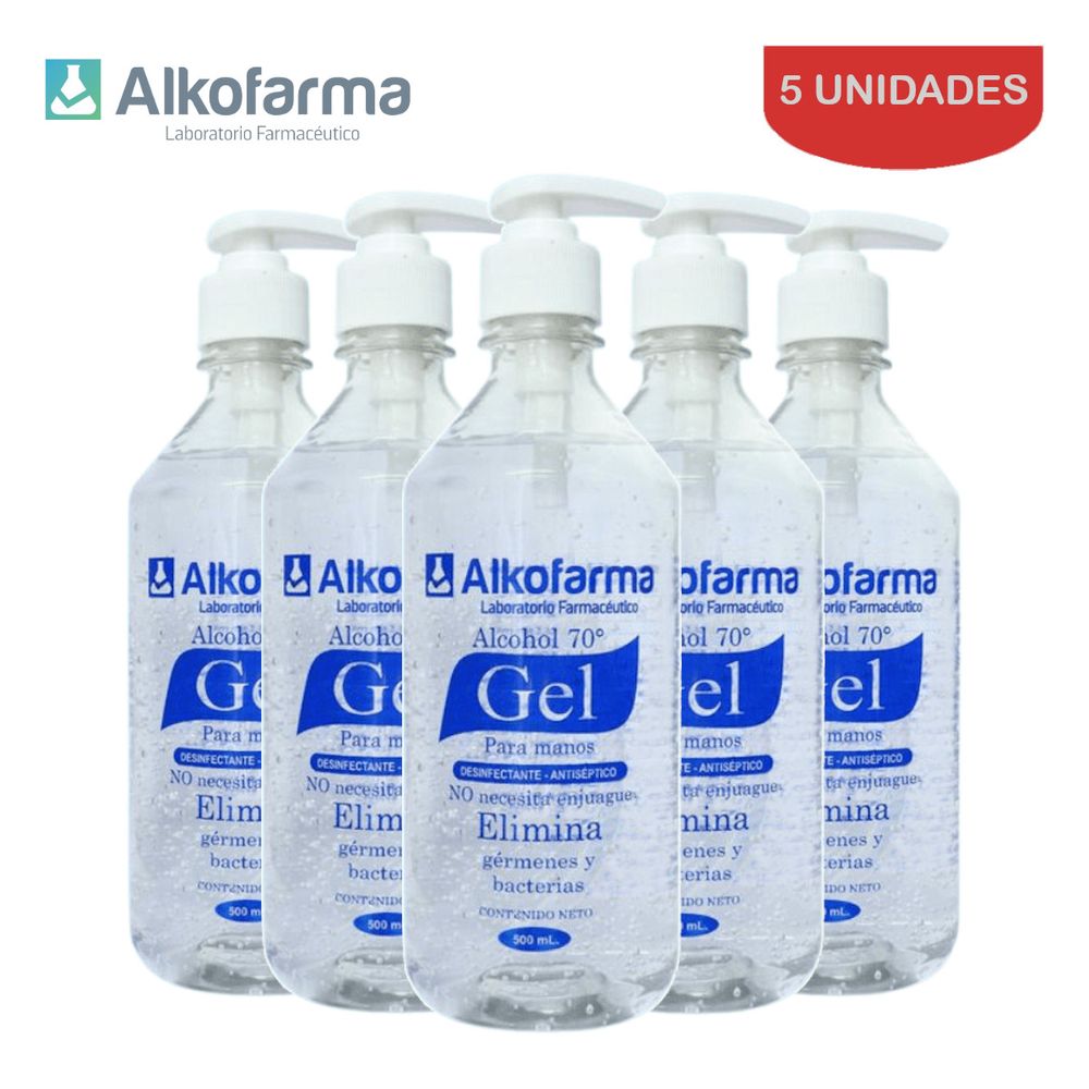 Alcohol en Gel 70° Alkofarma 500ml Pack 5 Unidades