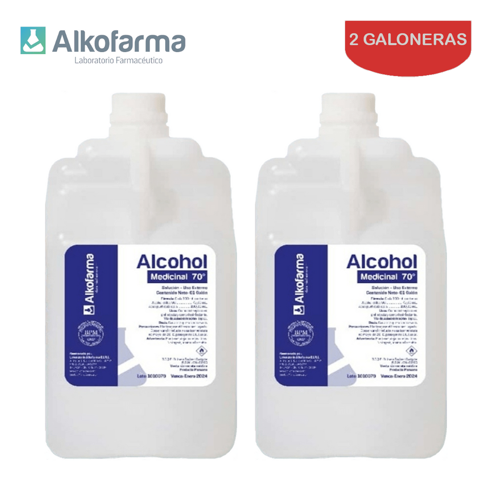 Alcohol Líquido Medicinal 70° Alkofarma Galón Pack 2 Galoneras