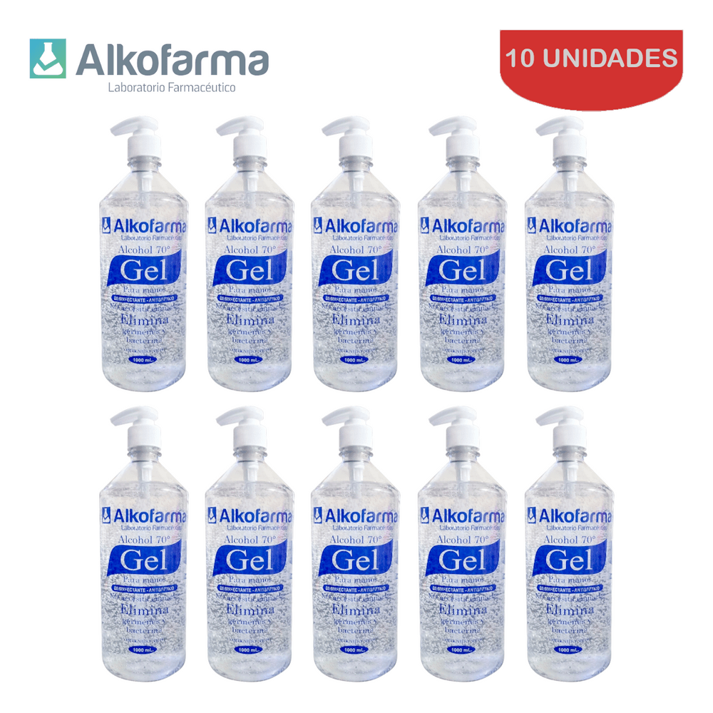 Alcohol en Gel 70° Alkofarma 1 Litro Pack 10 Unidades