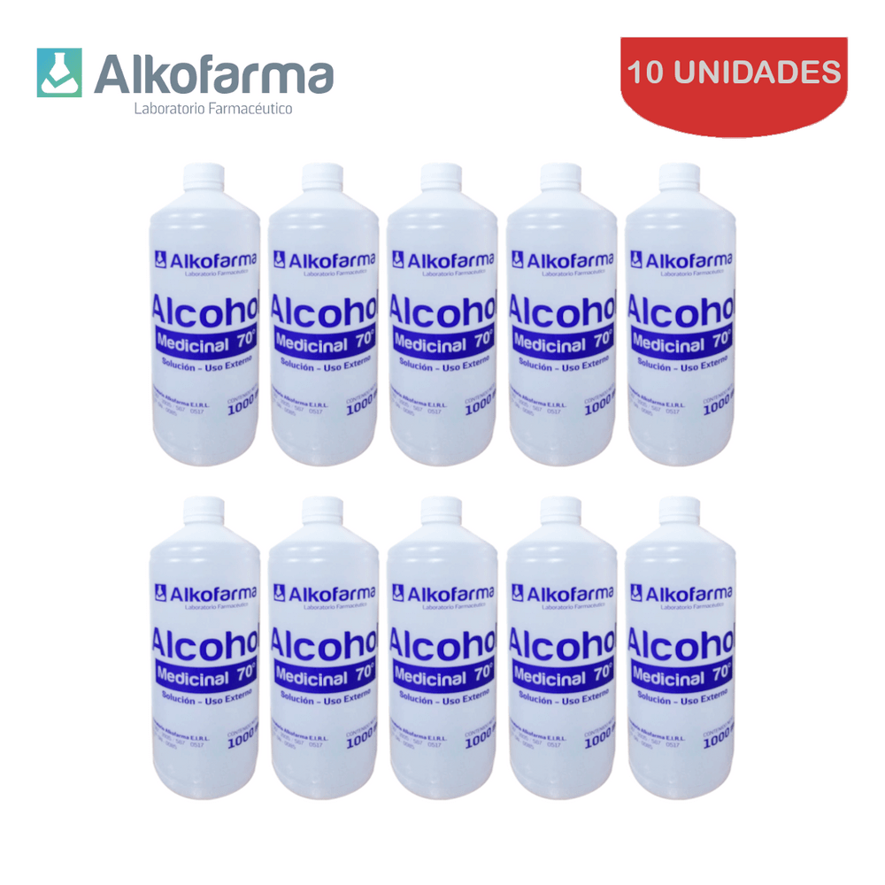 Alcohol Líquido Medicinal 70° Alkofarma 1 Litro Pack 10 Unidades