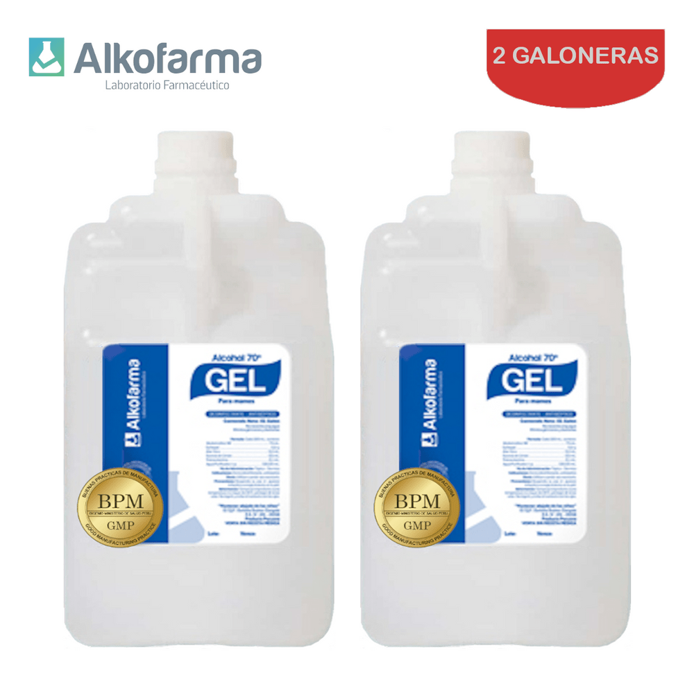 Alcohol en Gel 70° Alkofarma Galón 4 Litros Pack 2 Galoneras
