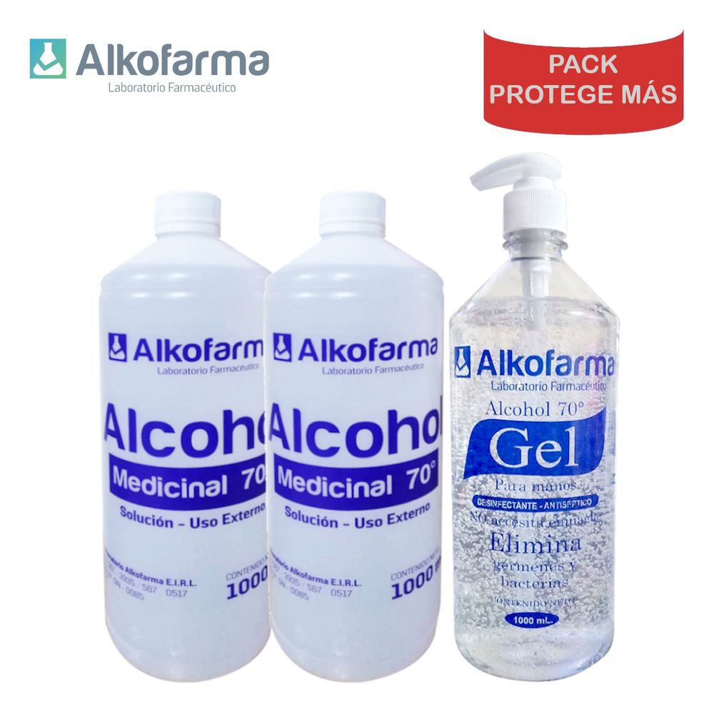 Pack Protege Más: Alcohol Líquido 70° Litro + Alcohol Gel 70° Litro Alkofarma