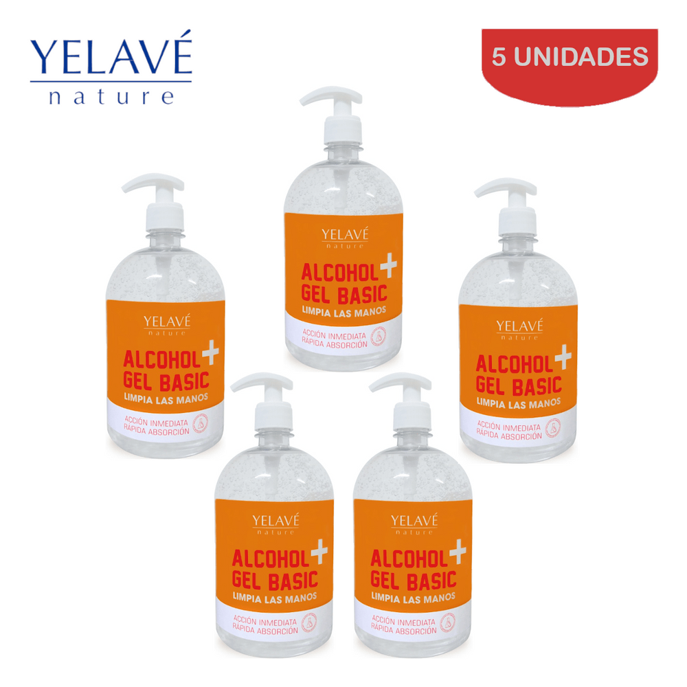 Alcohol en Gel Yelave 1 Litro Pack 5 Unidades