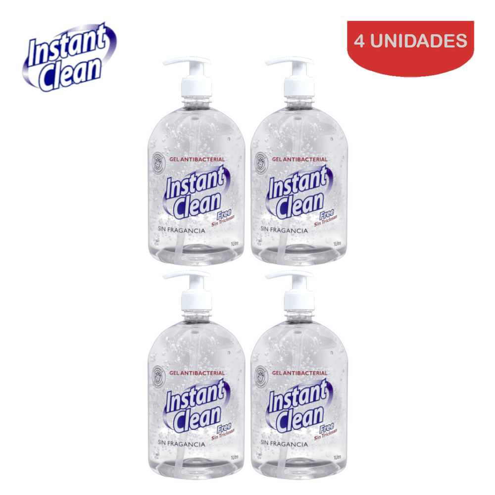 Alcohol en Gel Instant Clean Antibacterial 1 Litro Pack 4 Unidades
