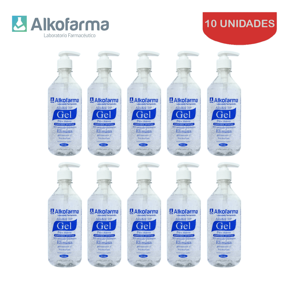 Alcohol en Gel 70° Alkofarma 500ml Pack 10 Unidades