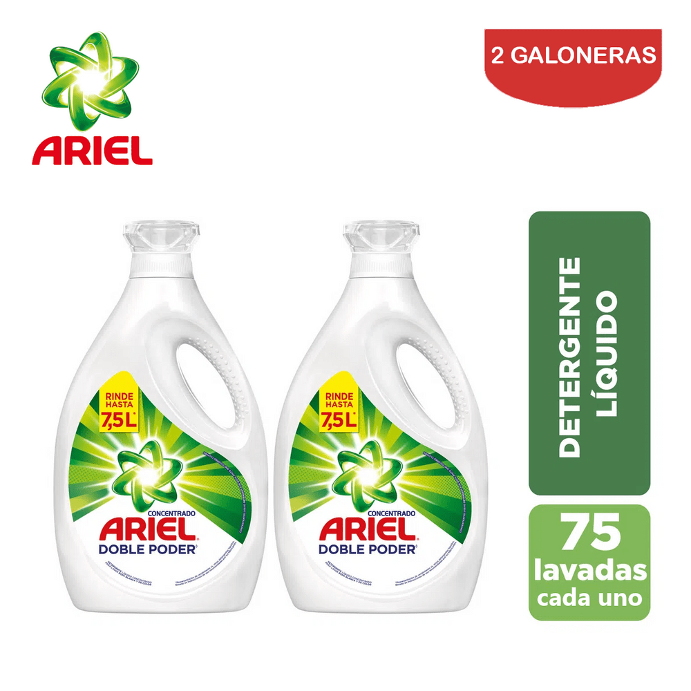 Detergente líquido concentrado 3 litros ARIEL. Pack 2 galoneras