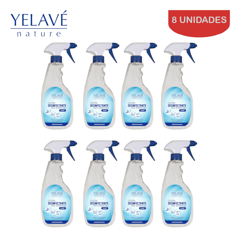 Desinfectante para superficies Amonio Cuaternario 500 ml YELAVE. Pack 8 unidades