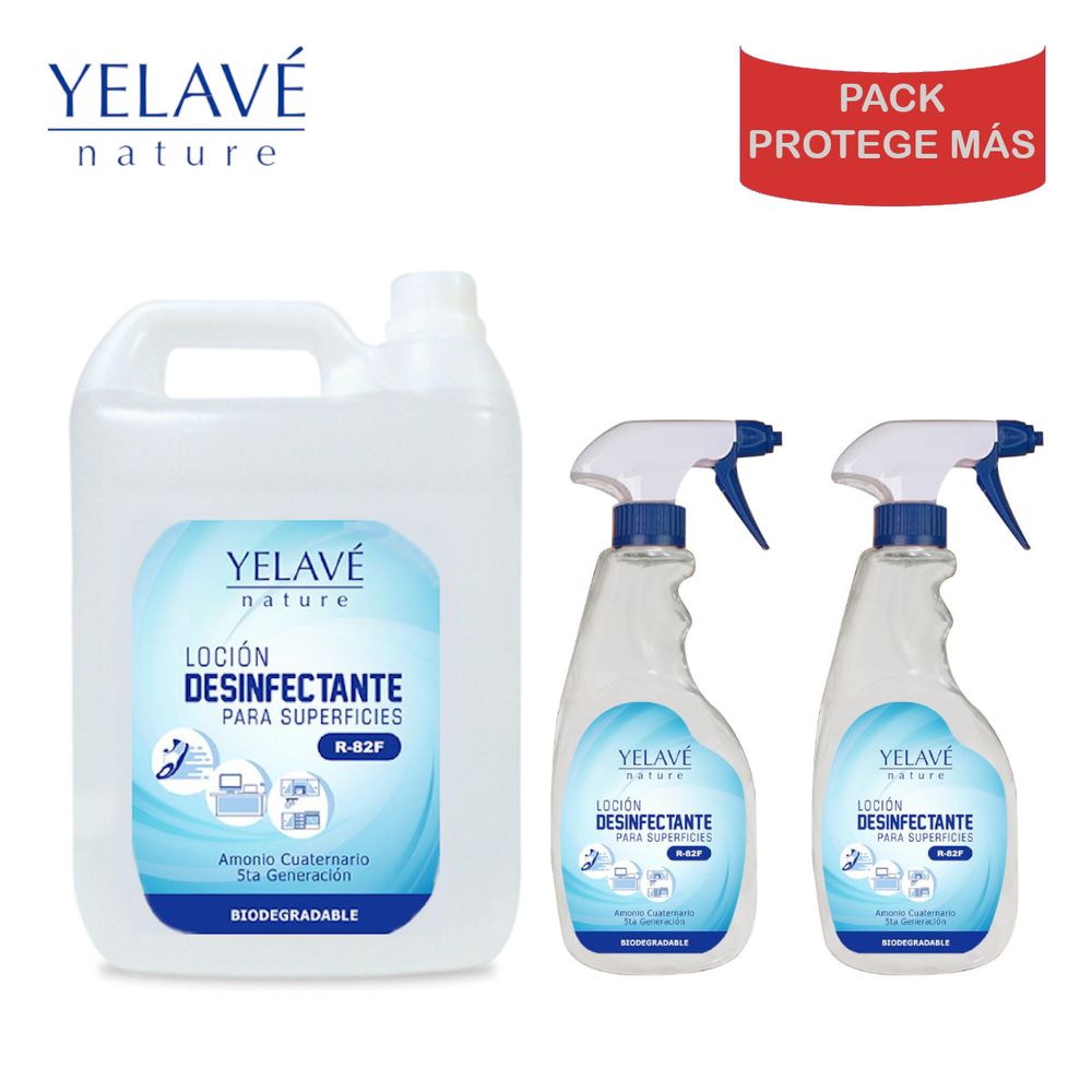 Desinfectante para superficies Amonio Cuaternario YELAVE. Pack PROTEGE MÁS