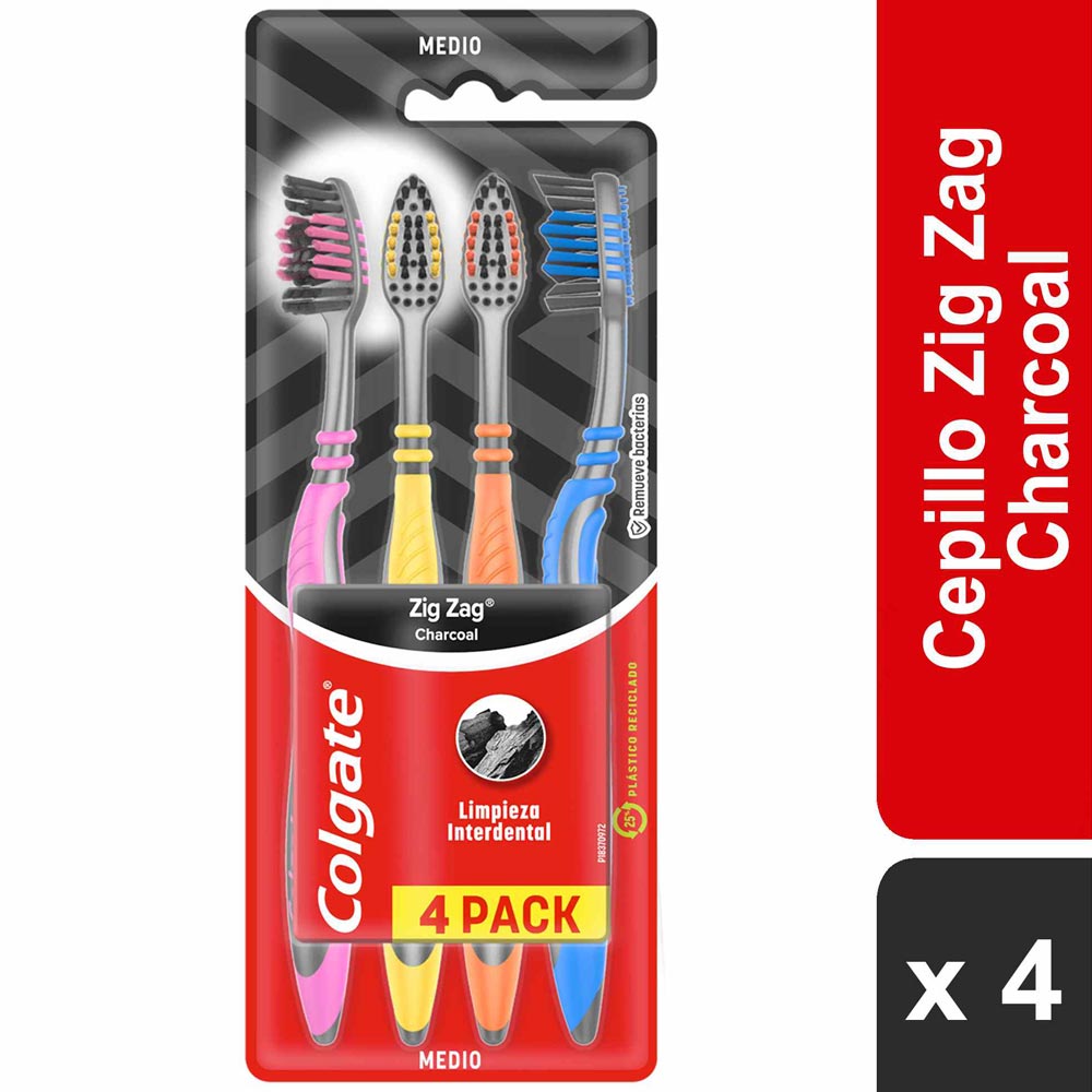 Cepillo De Dientes COLGATE Zig Zag Charcoal Paquete 4un - Oechsle