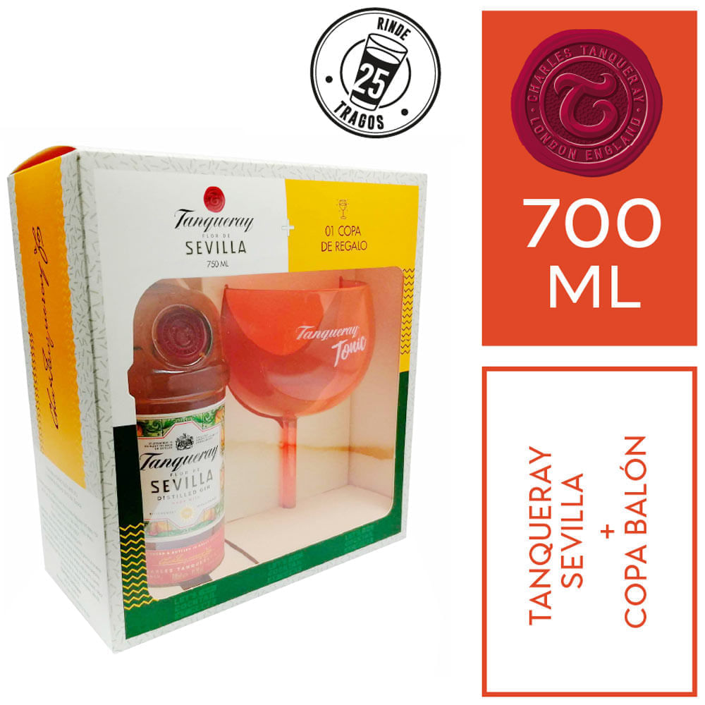 Pack Gin TANQUERAY Flor de Sevilla Botella 700ml + Copa