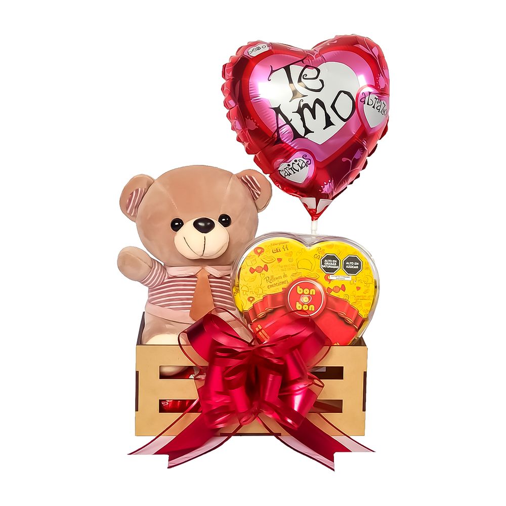Canasta Regalo San Valentín con Chocolates y Peluche Osito Amor