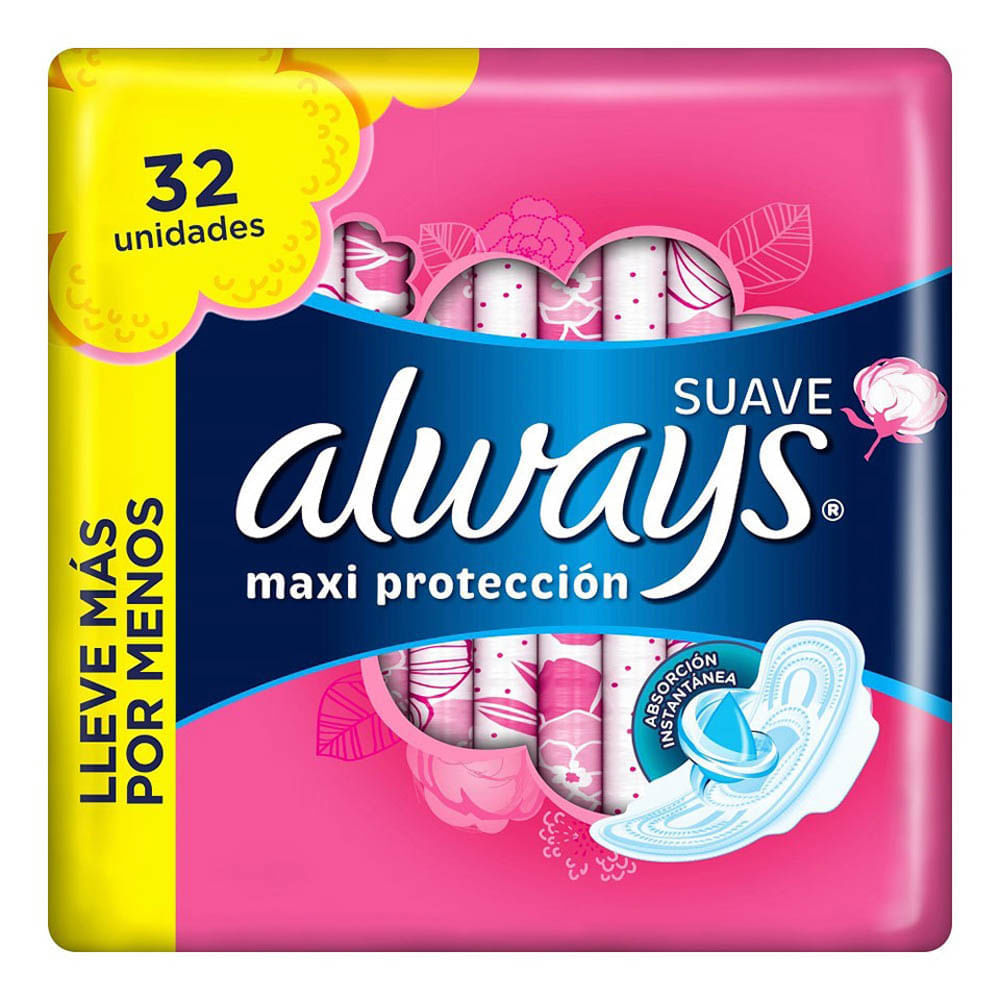 Toallas Higiénicas Always Suave Maxi Protección - Bolsa 32 UN
