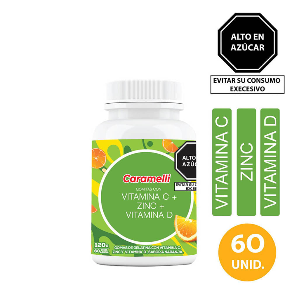 Gomitas con Vitamina C, D y Zinc Caramelli - Frasco 60 UN