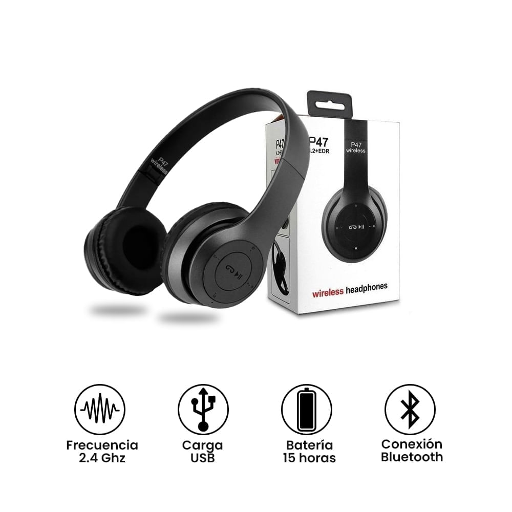 Audífonos P47Bluetooth 5.0 + EDR Negro | Oechsle - Oechsle