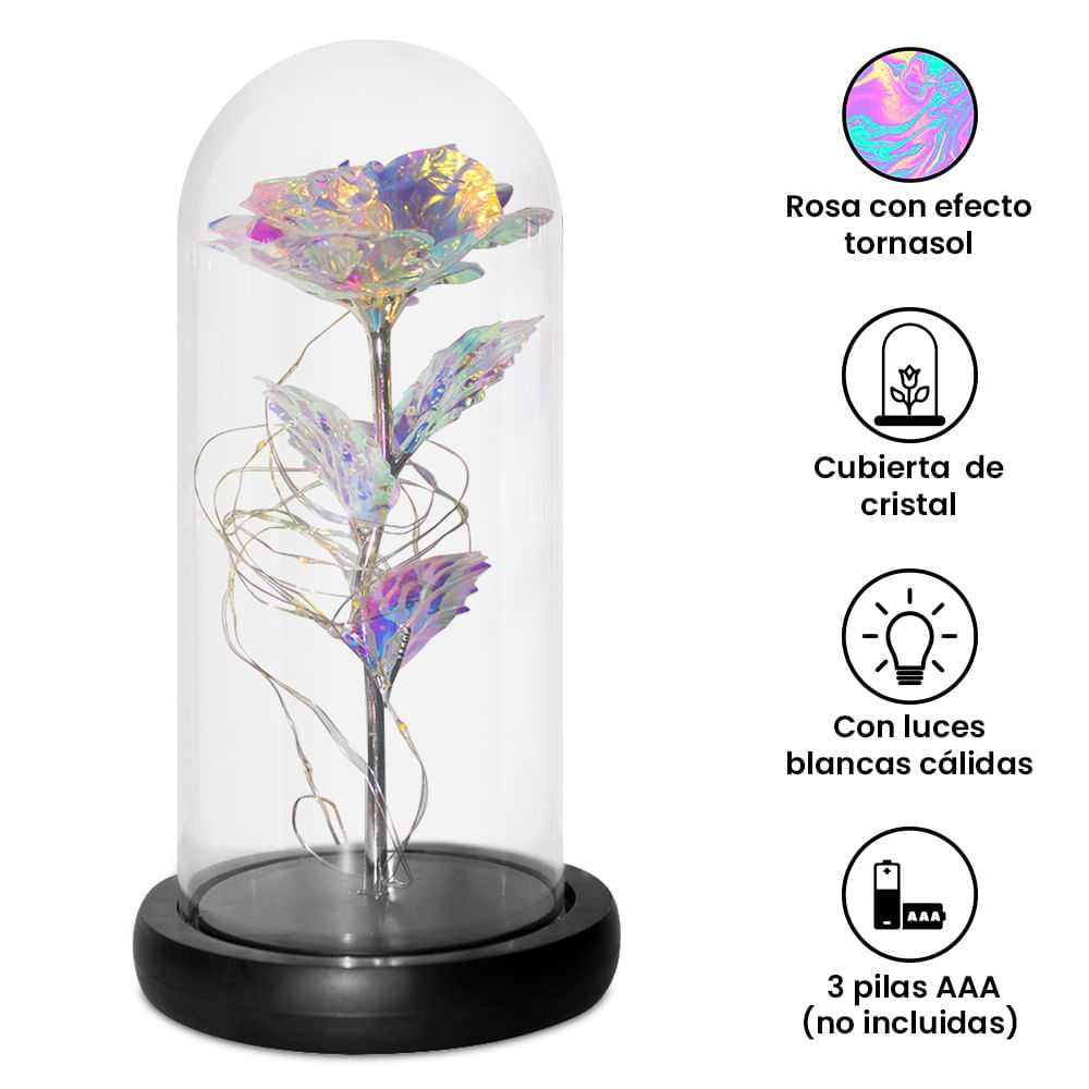 Cubierta de Cristal de Rosa Eterna Artificial con Luz Led - | Knasta Perú