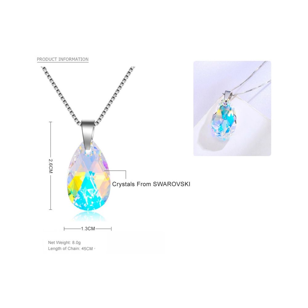 Collar de Plata Sifrah Shop Dije Cristal Swarovski Pear Crystal Aurora Boreal