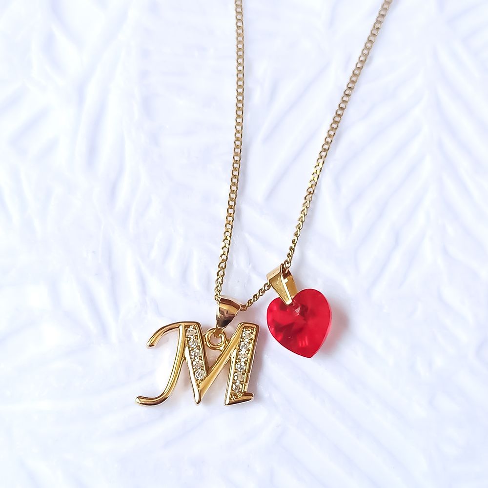 Collar Letra Inicial M Cristal Corazón Rojo Oechsle - Oechsle