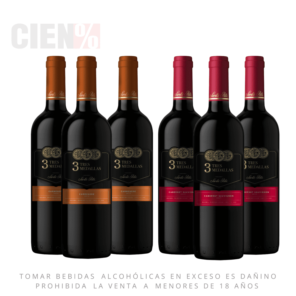 Pack: 06 Vino Tinto Tres Medallas ( Carmenere y Cabernet Sauvignon)