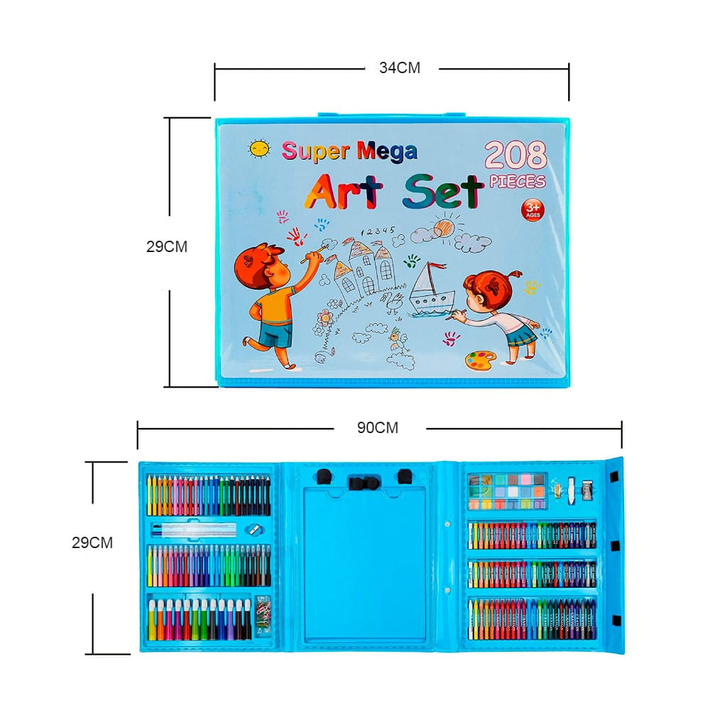 Super Mega Set de Arte 208 Piezas Kit de Dibujo Niños Celeste I Oechsle -  Oechsle