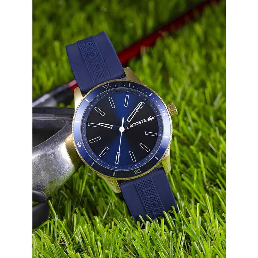 Reloj Lacoste Key West 2011008 Para Hombre Acero Inoxidable Correa de Silicona Azul Dorado Oechsle