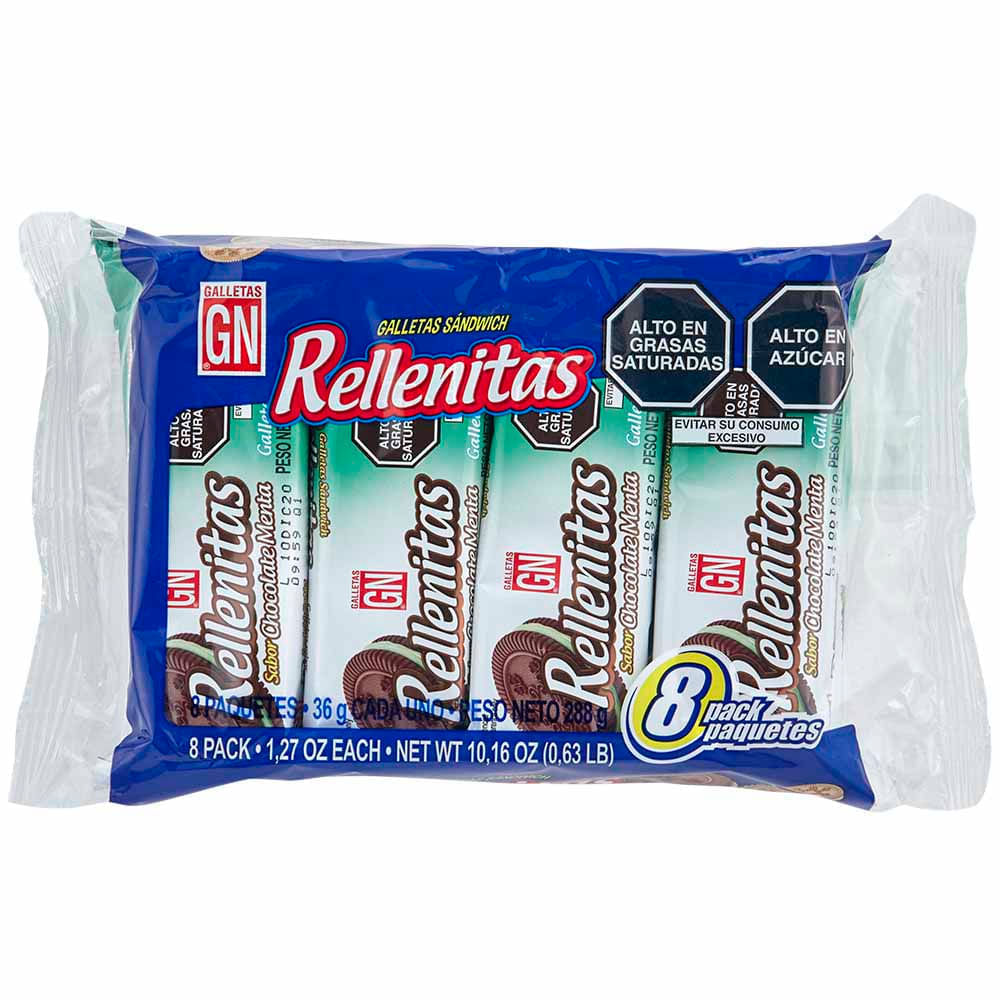 Galletas Sandwich de Chocolate RELLENITAS con Crema Sabor a Menta Paquete 8un