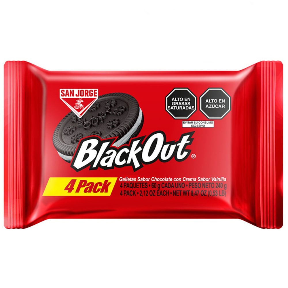 Galletas BLACK OUT Sandwich Rellenas con Crema Sabor a Vainilla Paquete 4un