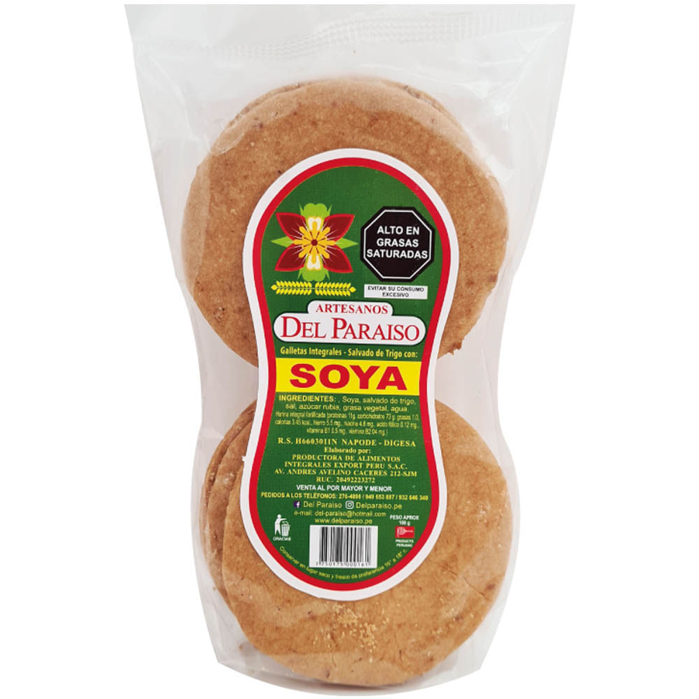 Galletas Integrales Light DEL PARAÍSO de Soya con Miel Paquete 100g