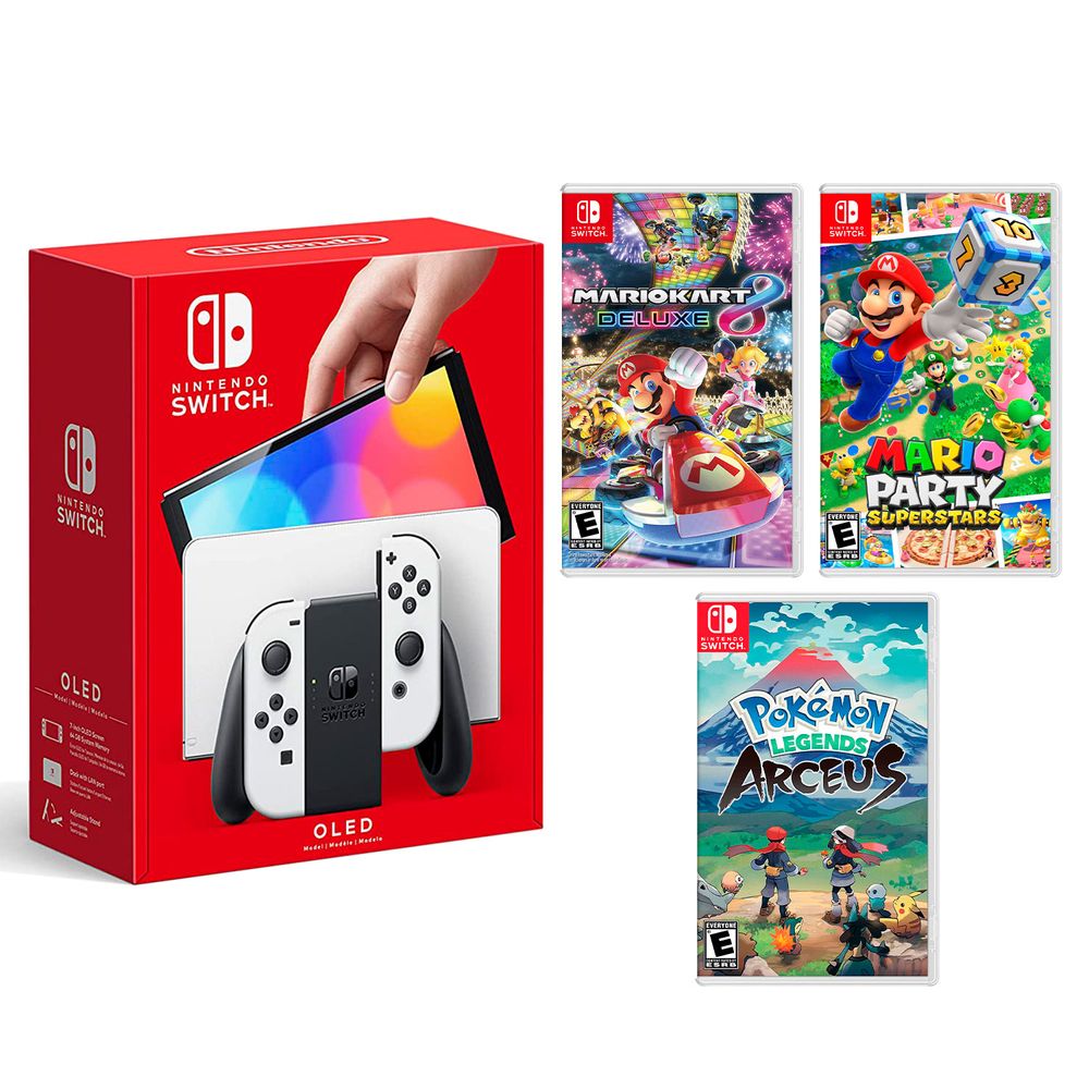 Nintendo Switch Modelo Oled Blanco + Mario Kart 8 + Mario Superstar + Pokémon Arceus