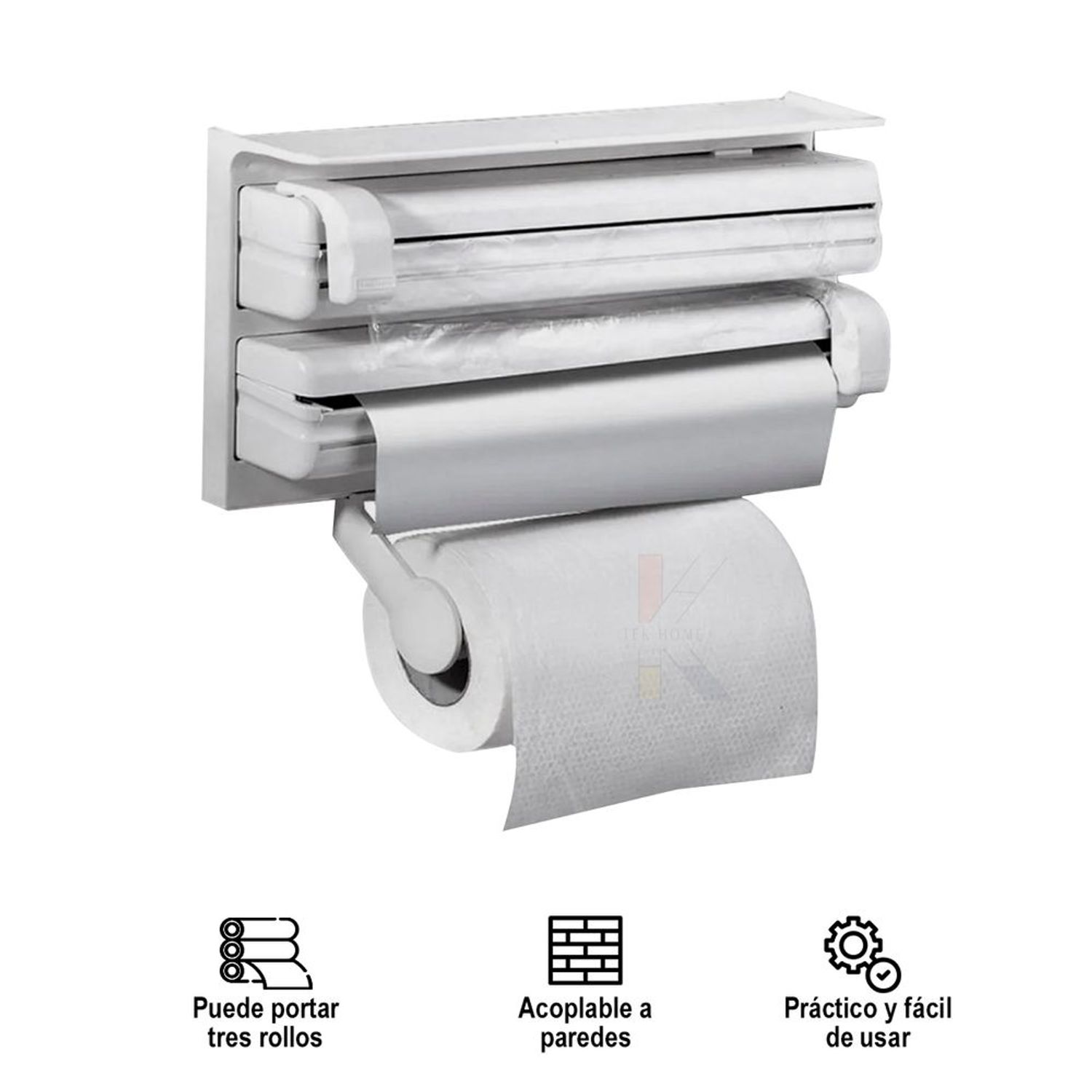 Anlei Store - 🚨 OFERTA NAVIDEÑA🚨 DISPENSADOR DE PAPEL 3 en 1 •Elegante  Organizador de papel toalla, papel film y papel aluminio. 3 en 1. •Tiene  una práctica repisa en la parte